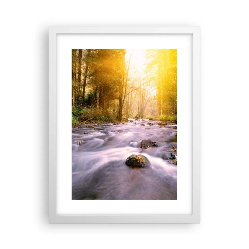 Pôster em moldura branca - Malaquita em um cenário de ouro e prata - 30x40 cm