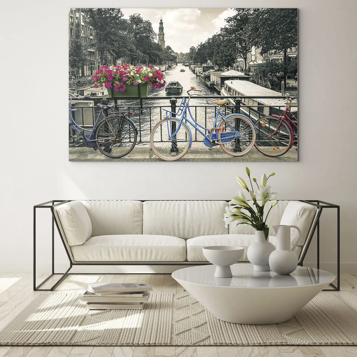 Quadro em vidro - Cores da rua de Amsterdã - 100x70 cm
