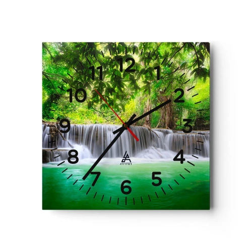 Relógio de parede - Relógio em vidro - Cascata verde - 30x30 cm