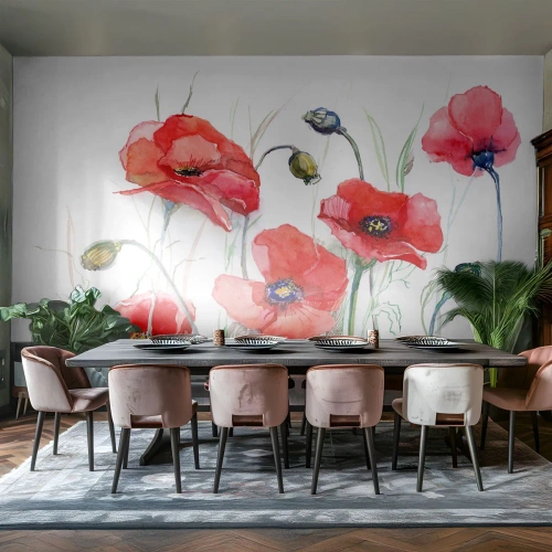 Papel de Parede Standard Eco - Flores polacas - Flores, Sementes de papoula, Natureza - 500x350 cm