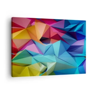 Quadro em tela - Abstração geométrica colorida em cores vivas - 70x50cm - Arco-íris de origami - Decoração de parede moderna para a sala de estar e quarto ARTTOR