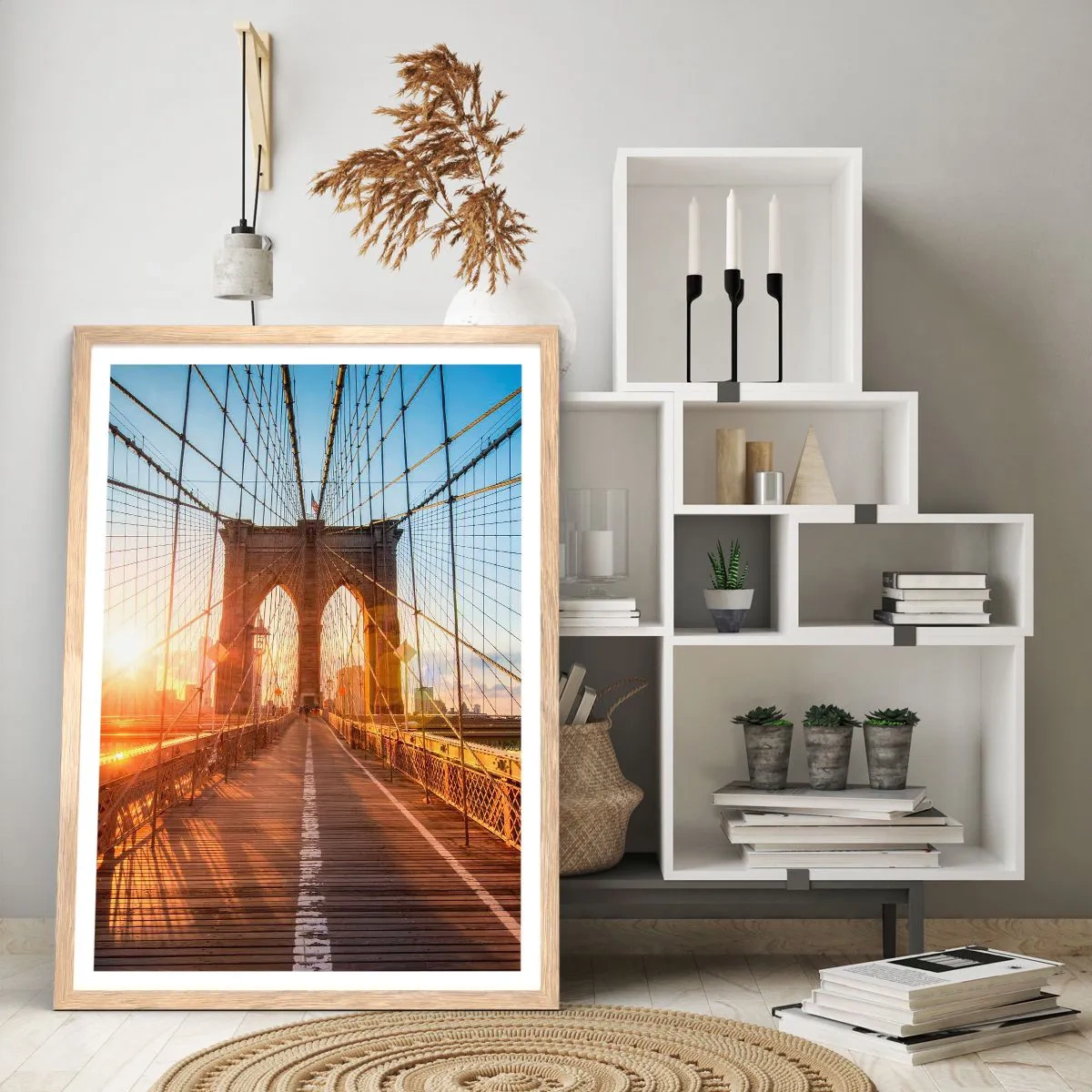 Pôster com moldura de carvalho claro - Na Ponte Dourada - 70x100 cm