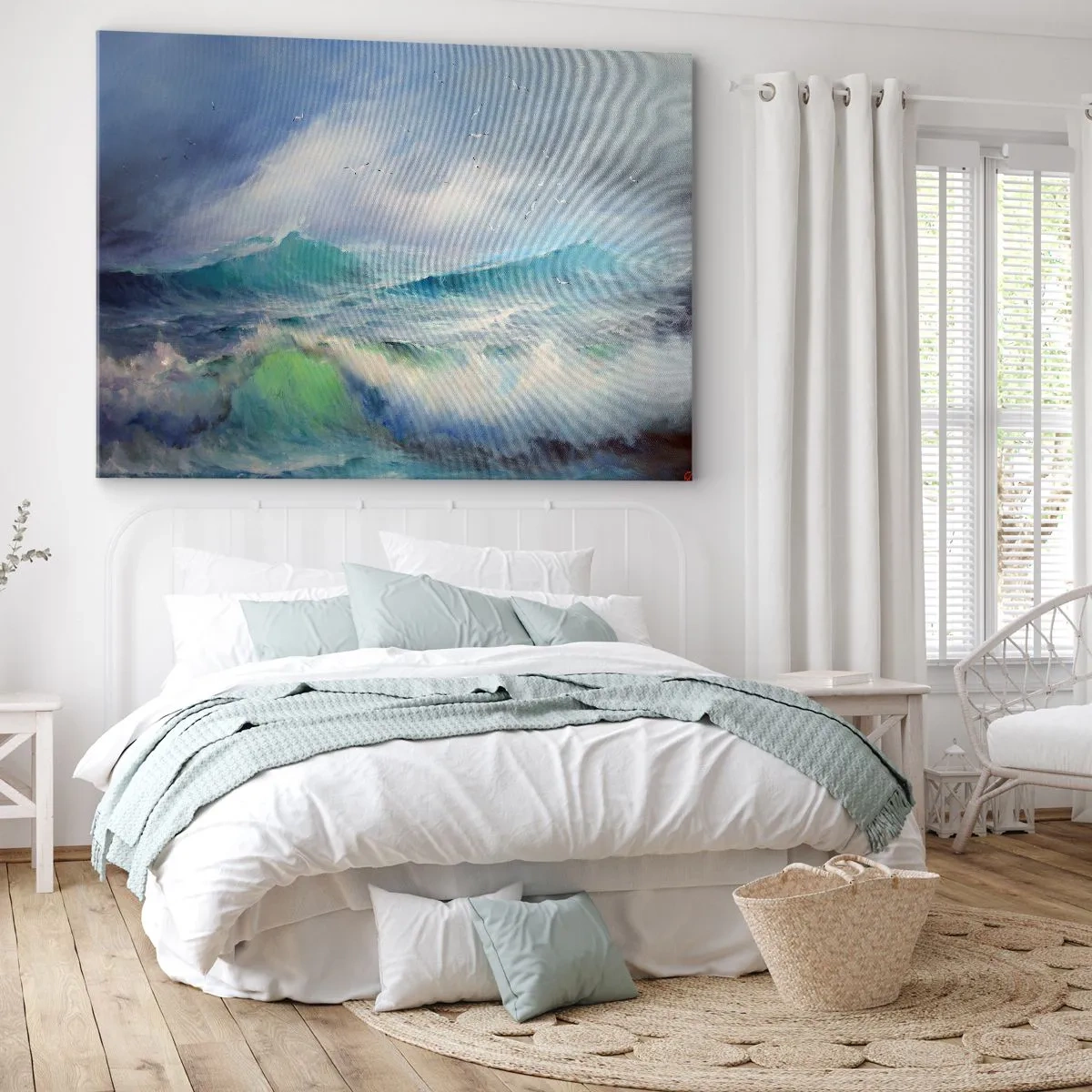 Quadro em tela - Ondas fortes no oceano - 70x50cm - O vento uivava triunfalmente… - Decoração de parede moderna para a sala de estar e quarto ARTTOR