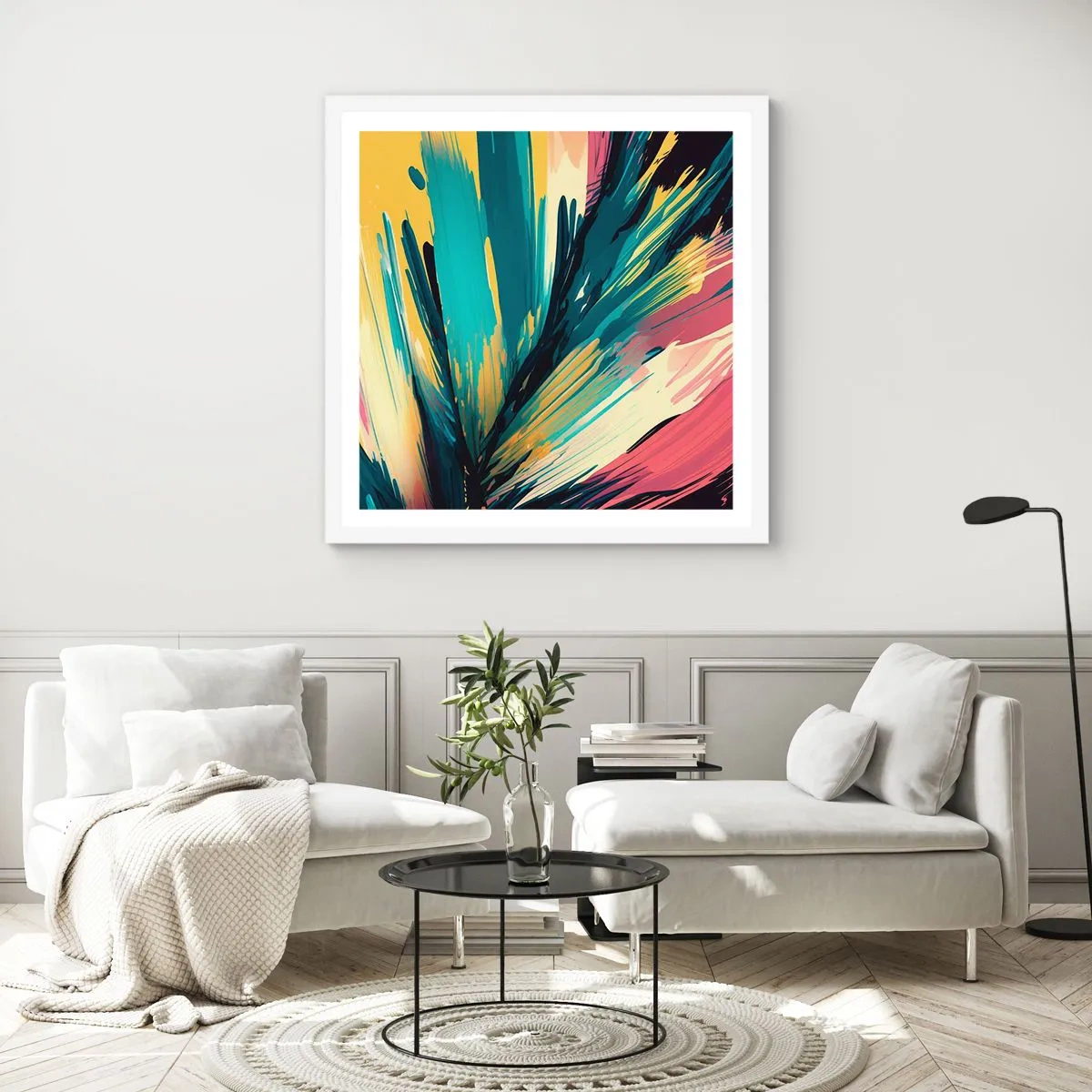 Pôster em moldura branca - Composição – uma explosão de alegria - 60x60 cm