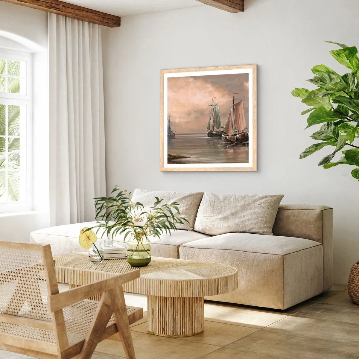 Pôster com moldura de carvalho claro - Regresso dos marinheiros - 50x50 cm