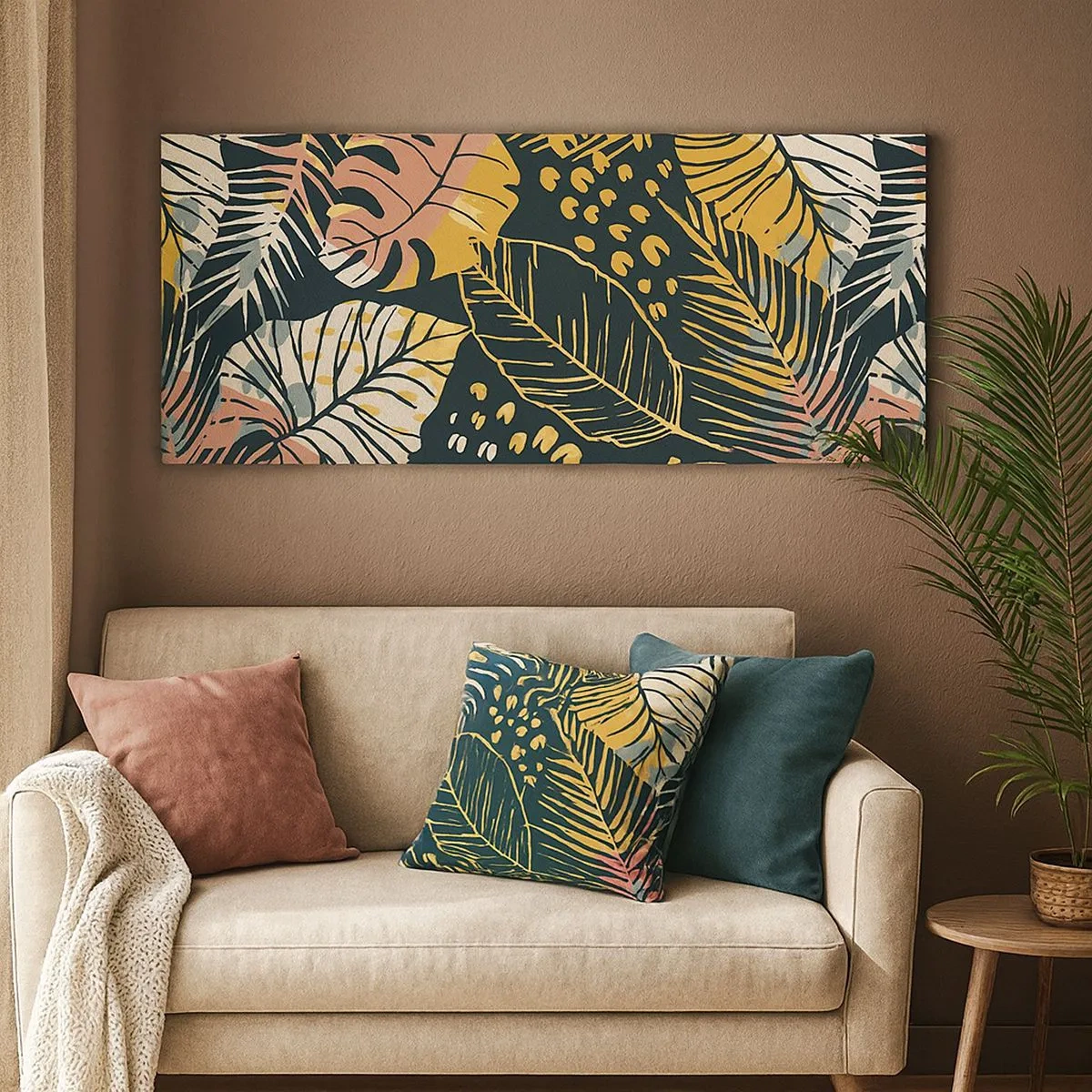 Quadro em tela - Fantasia de folhas - 100x40 cm