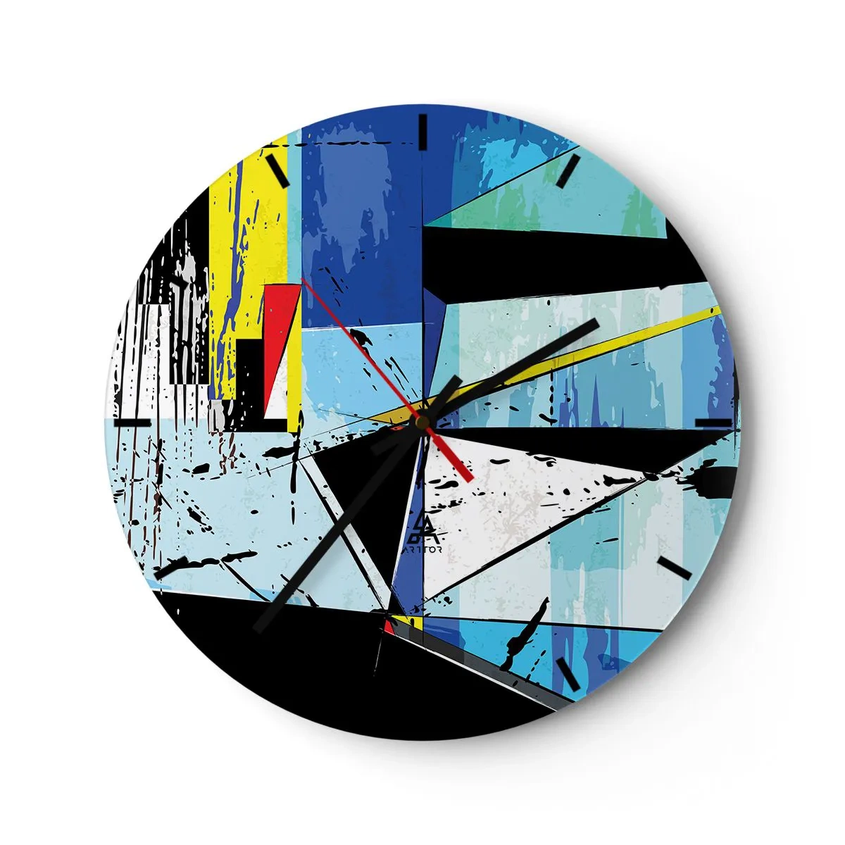 Relógio de parede - Relógio em vidro - Abstração geométrica em tons de azul e preto - 30x30cm - Olhar por um outro ângulo... - Decoração de parede moderna para a sala de estar, cozinha e quarto ARTTOR