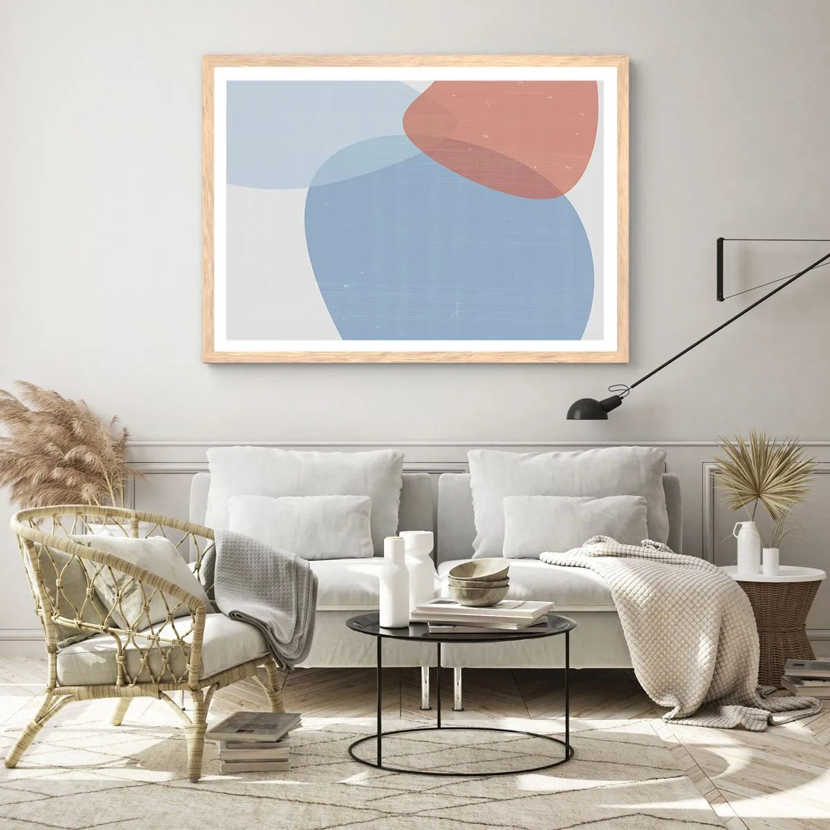 Pôster com moldura de carvalho claro - Relacionamentos pastel - 91x61 cm