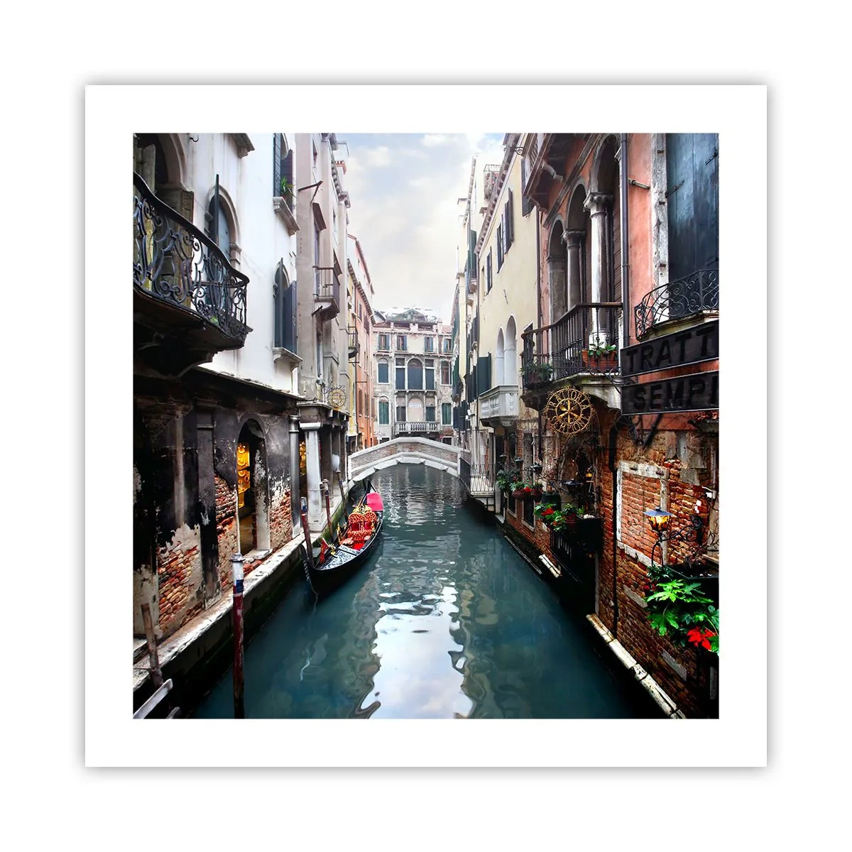 Pôster - Paisagem veneziana com gôndola e ponte - 50x50 cm