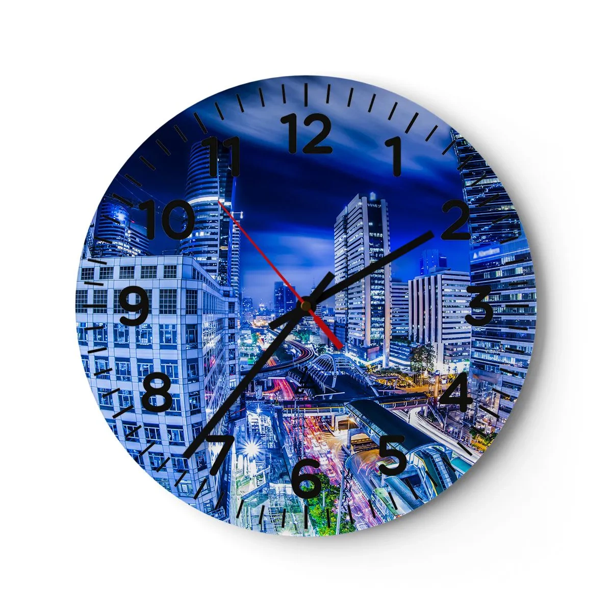 Relógio de parede - Relógio em vidro - Ritmos da cidade noturna - 40x40 cm