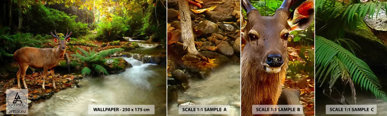 Amostra de papel de parede autocolante Deluxe Sticker - Bem-vindo ao meu mundo - Paisagem, Animais, Cervo - 100x30 cm