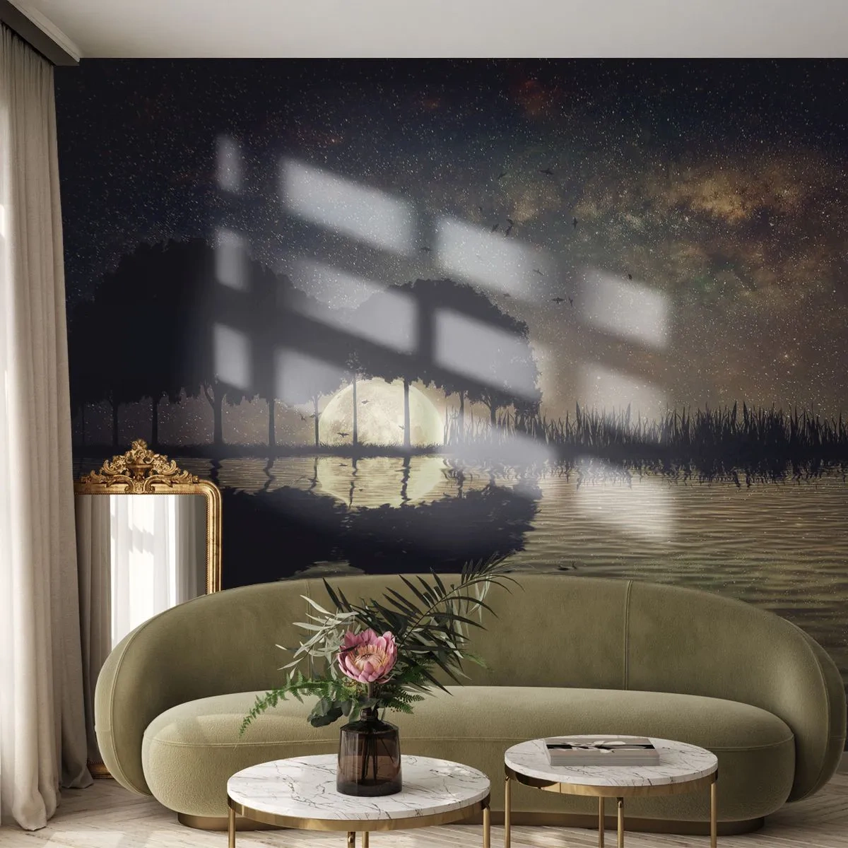 Papel de Parede Premium Canvas - Uma noite no Fim do Mundo - Paisagem, Lago, Lua - 300x210 cm