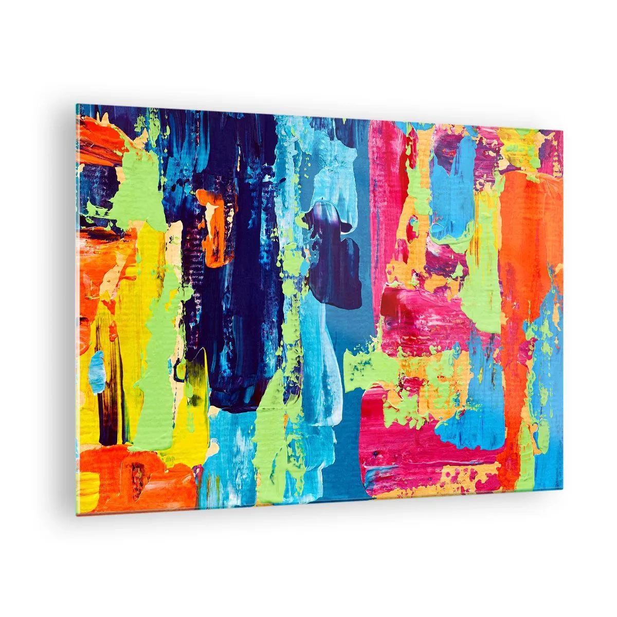 Quadro em vidro - Uma ilustração de uma pintura abstrata em cores intensas - 70x50cm - A vida é bela! - Decoração de parede moderna para a sala de estar e quarto ARTTOR
