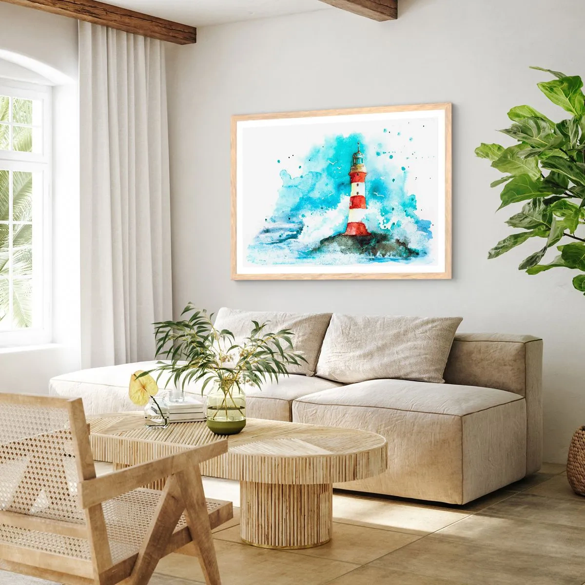 Pôster com moldura de carvalho claro - Unidade dos elementos da natureza - 100x70 cm