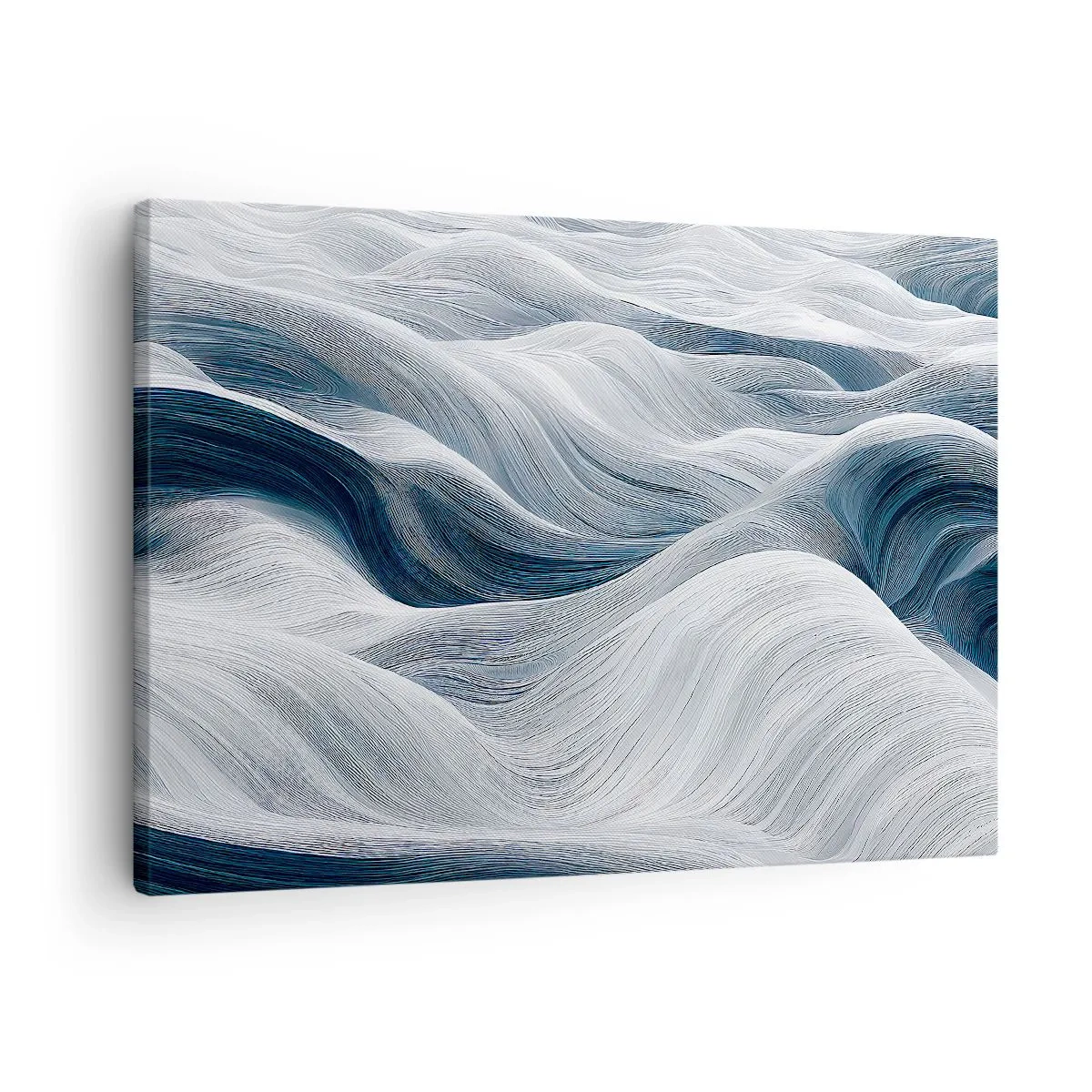 Quadro em tela - Linhas onduladas em tons de azul e branco - 70x50cm - Ondas brancas e azuis - Decoração de parede moderna para a sala de estar e quarto ARTTOR
