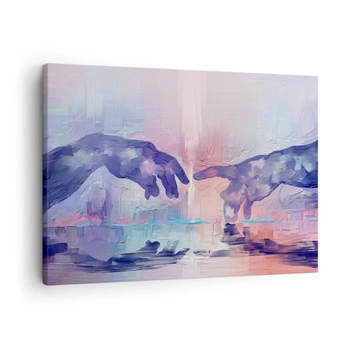 Quadro em tela - Mãos simbólicas em cores abstratas, remetendo ao tema da criação - 70x50cm - Faísca divina da vida - Decoração de parede moderna para a sala de estar e quarto ARTTOR