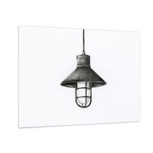 Quadro em vidro - Luminária pendente preta estilo industrial - 70x50cm - Como antigamente… - Decoração de parede moderna para a sala de estar e quarto ARTTOR