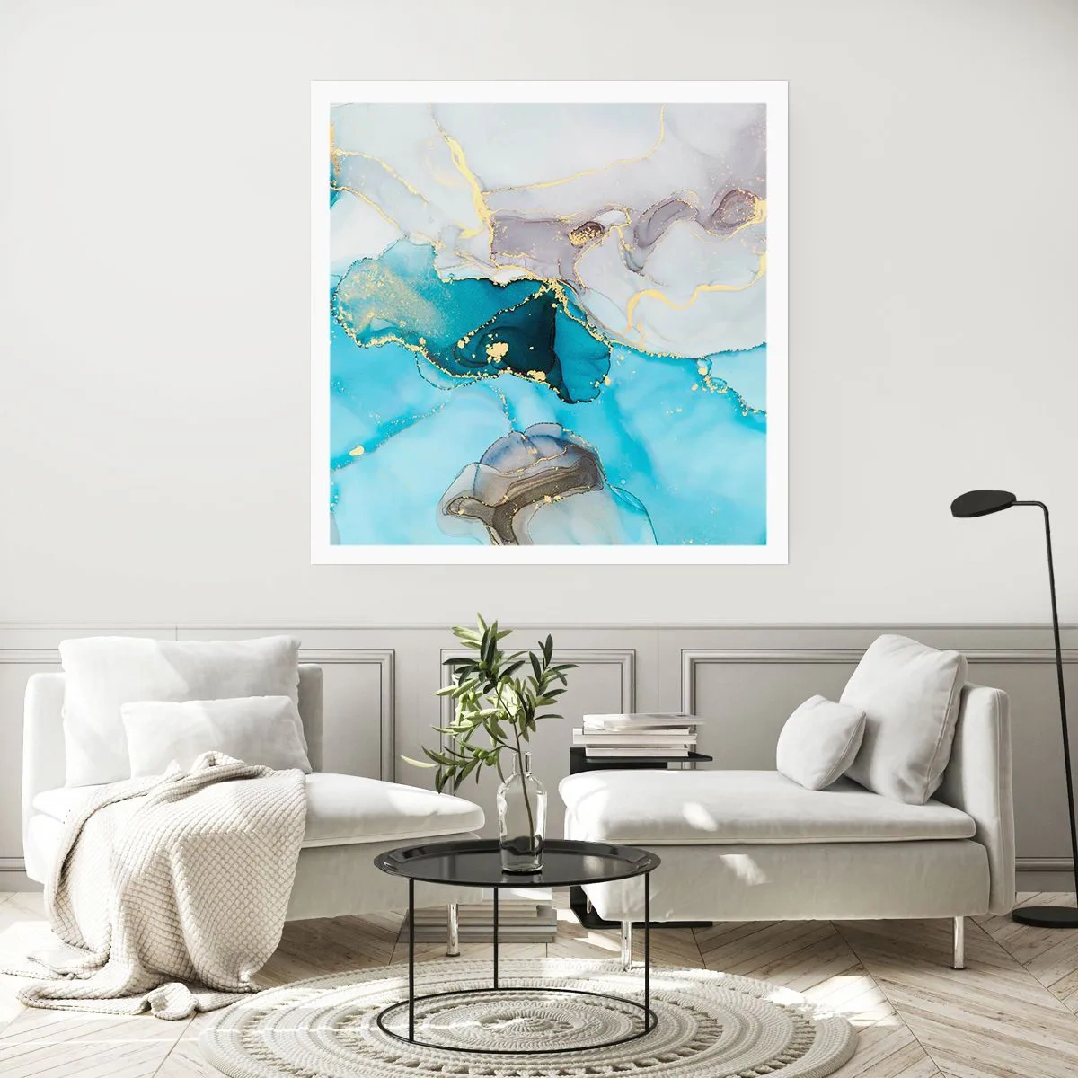 Pôster - Estudo do encontro do cinza e turquesa - 60x60 cm