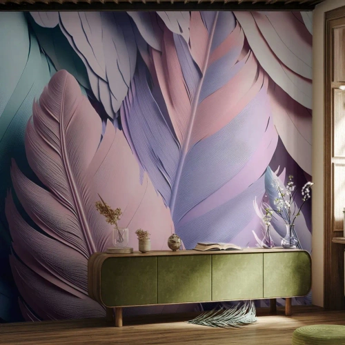 Papel de Parede Premium Sand - Pássaro chique - Pastel, Penas, Leveza - 100x70 cm