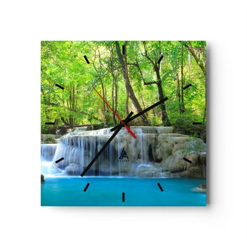 Relógio de parede - Relógio em vidro - Afogar-se na turquesa e vegetação - 40x40 cm