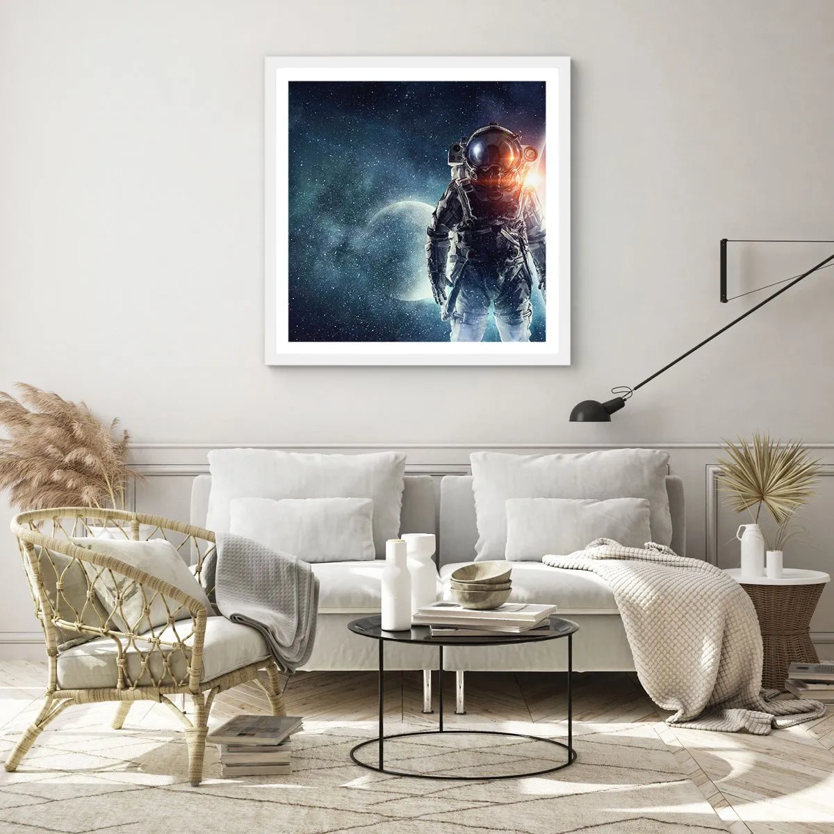 Pôster em moldura branca - Aventura espacial - 50x50 cm