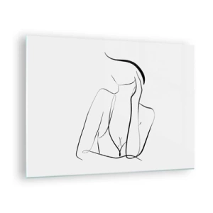 Quadro em vidro - Uma linha simples mostrando o contorno do corpo em tons de preto e branco - 70x50cm - Na onda dos sonhos - Decoração de parede moderna para a sala de estar e quarto ARTTOR