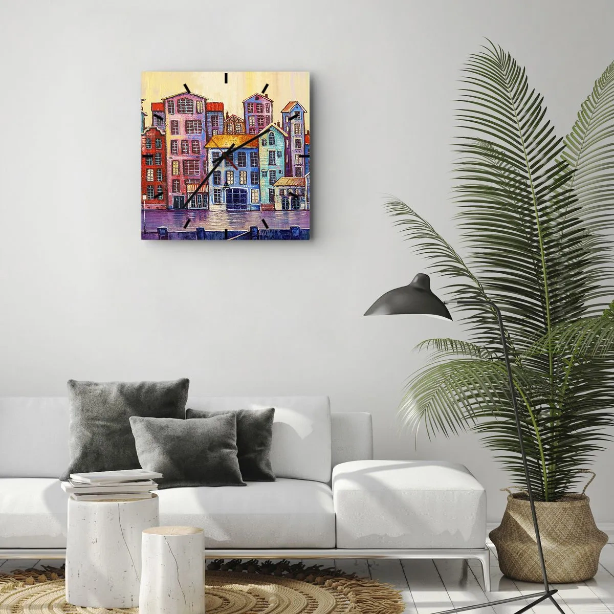 Relógio de parede - Relógio em vidro - Uma cidade como de um conto de fadas - 30x30 cm