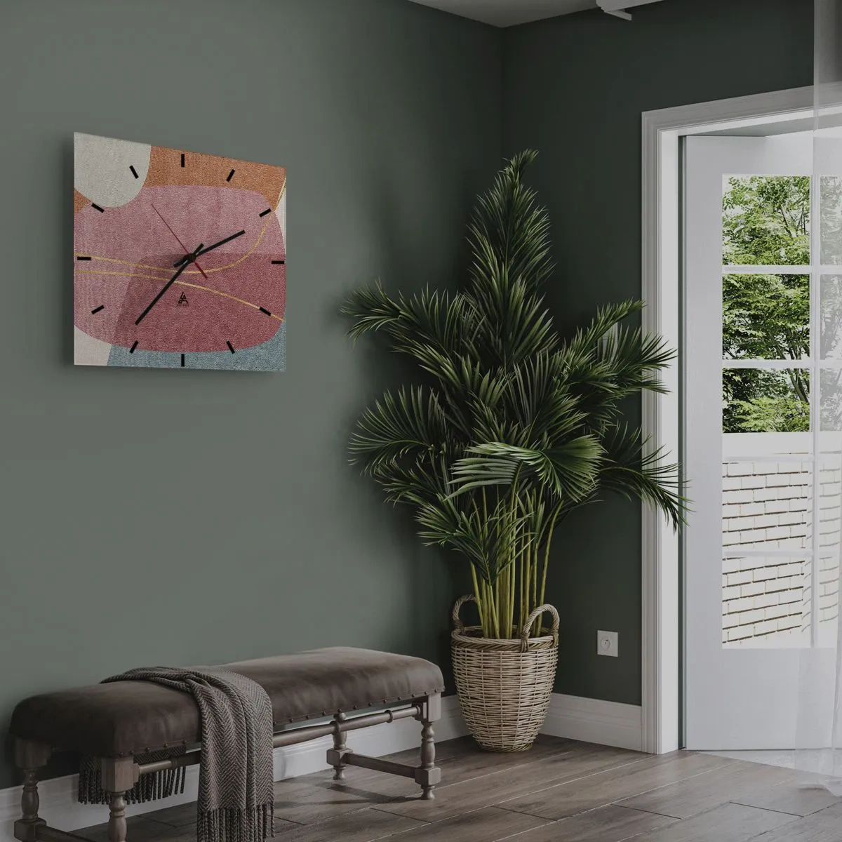 Relógio de parede - Relógio em vidro - Composição pastel com fio dourado - 40x40 cm