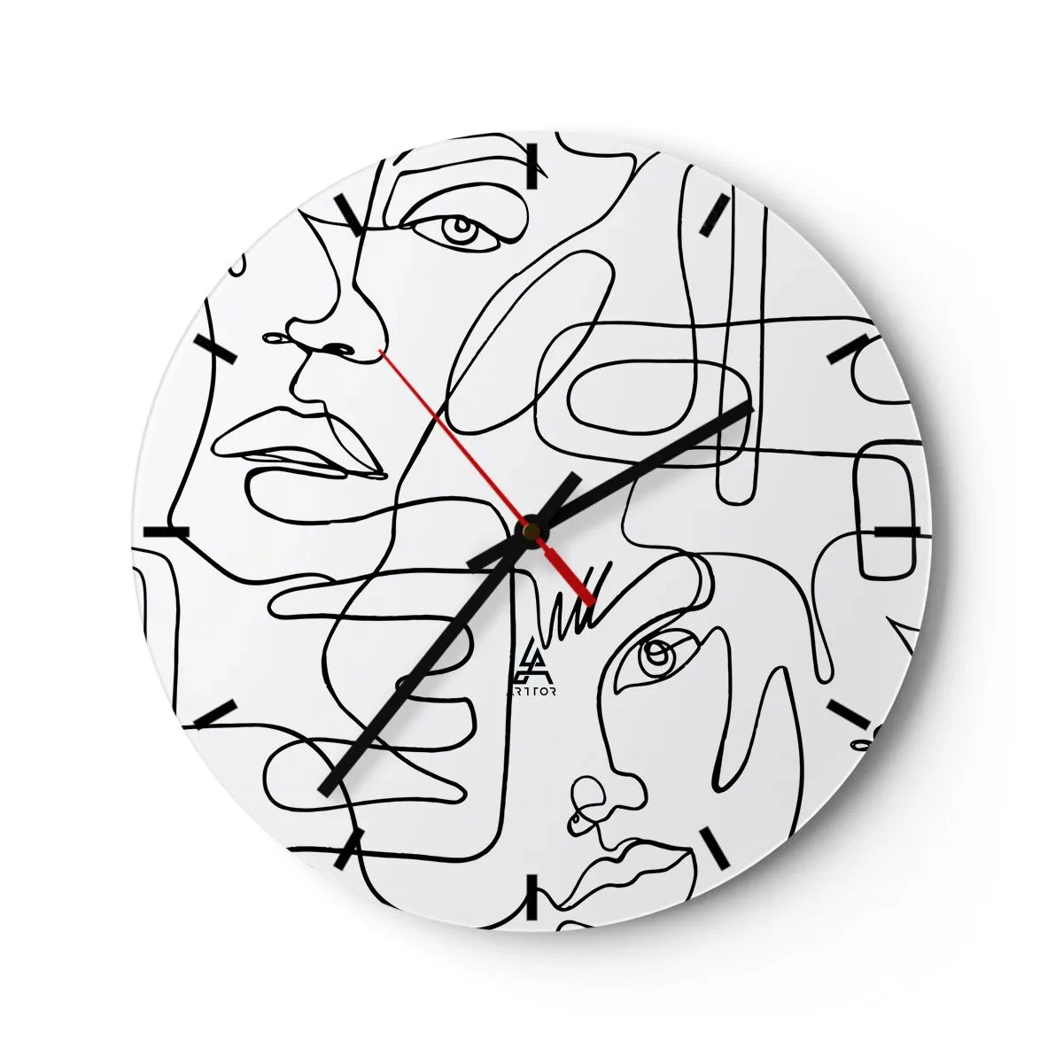 Relógio de parede - Relógio em vidro - Esboços de rostos de arte de linha minimalista em fundo branco - 30x30cm - Em emoções emaranhadas - Decoração de parede moderna para a sala de estar, cozinha e quarto ARTTOR