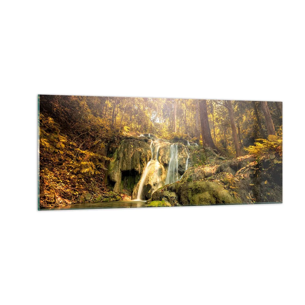 Quadro em vidro - Cascata na floresta - 100x40 cm