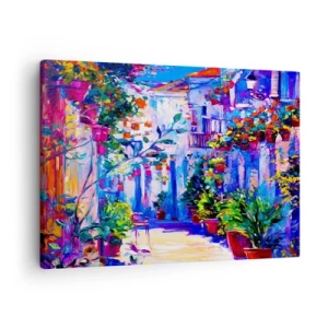 Quadro em tela - Uma rua colorida cheia de flores - 70x50cm - Impressão - rua italiana - Decoração de parede moderna para a sala de estar e quarto ARTTOR