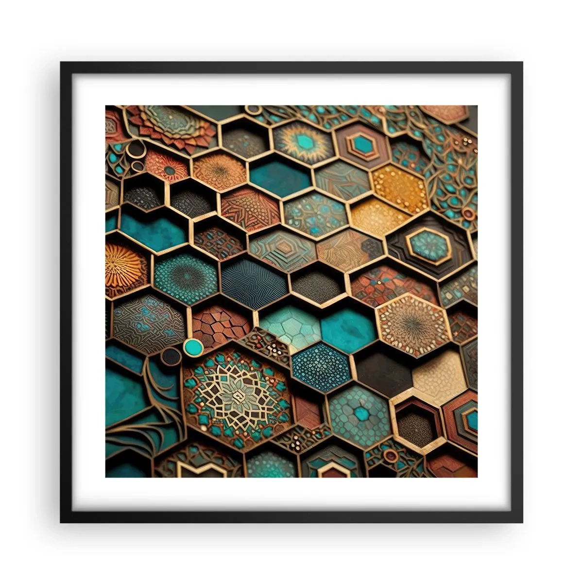 Pôster com moldura preta - Ornamentos árabes – variação - 50x50 cm