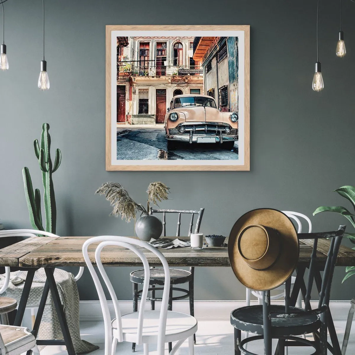 Pôster com moldura de carvalho claro - Siesta em Havana - 50x50 cm
