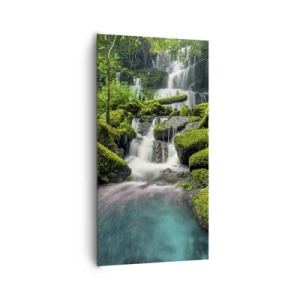 Quadro em tela - Turquesa, safiras e prata líquida - 65x120 cm