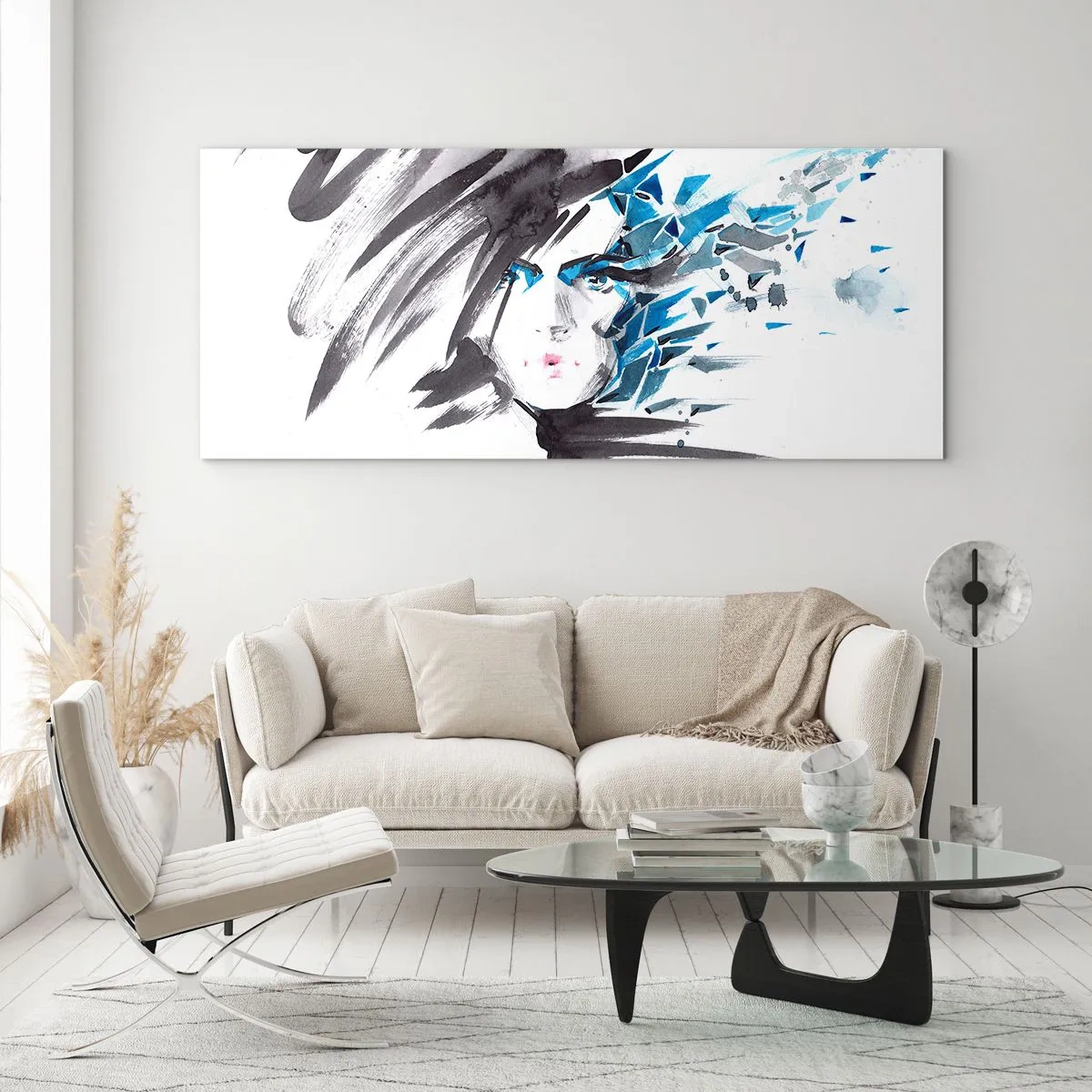 Quadro em vidro - Retrato sensual em cinza e azul - 160x50 cm