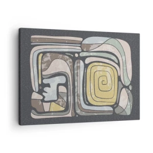 Quadro em tela - Padrões pré-colombianos em cores pastel sobre fundo escuro - 70x50cm - Abstração no espírito pré-colombiano - Decoração de parede moderna para a sala de estar e quarto ARTTOR