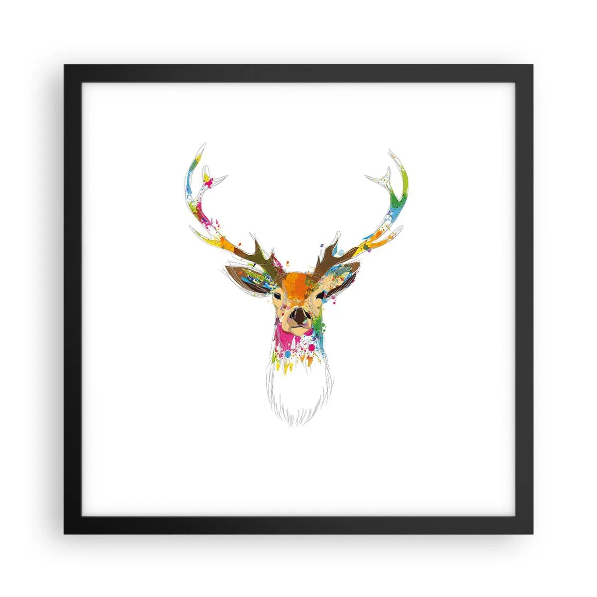 Pôster com moldura preta - Um cervo gentil banhado em cores - 40x40 cm