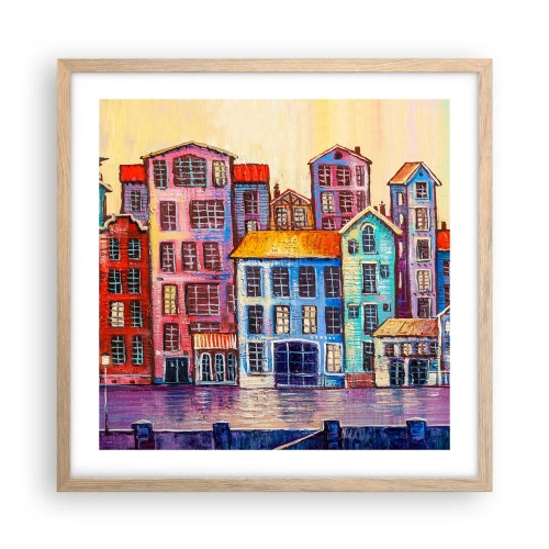 Pôster com moldura de carvalho claro - Uma cidade como de um conto de fadas - 50x50 cm