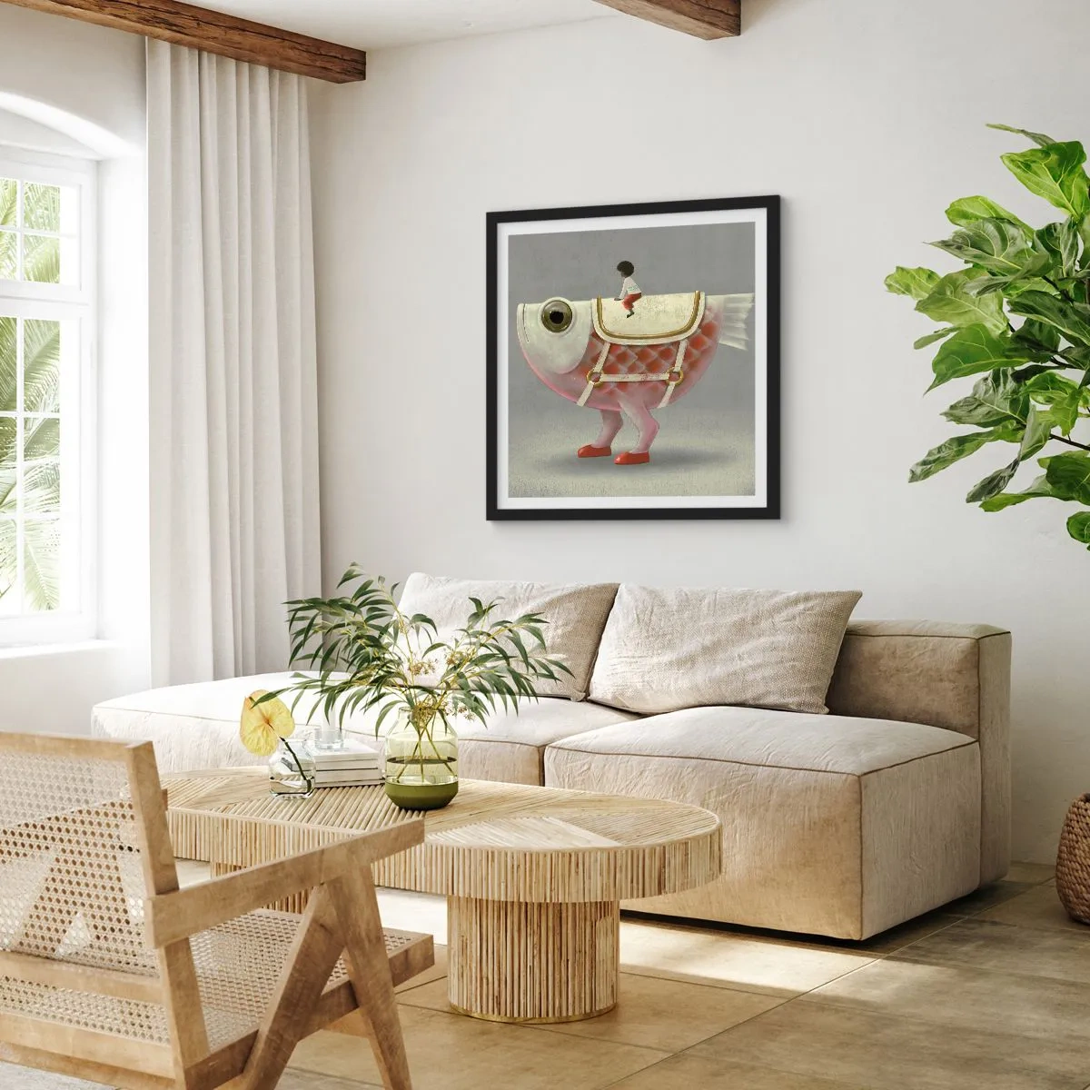 Pôster com moldura preta - O cavaleiro Peixoso - 60x60 cm