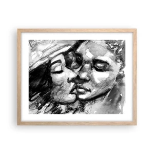 Pôster com moldura de carvalho claro - Um momento de ternura - 50x40 cm