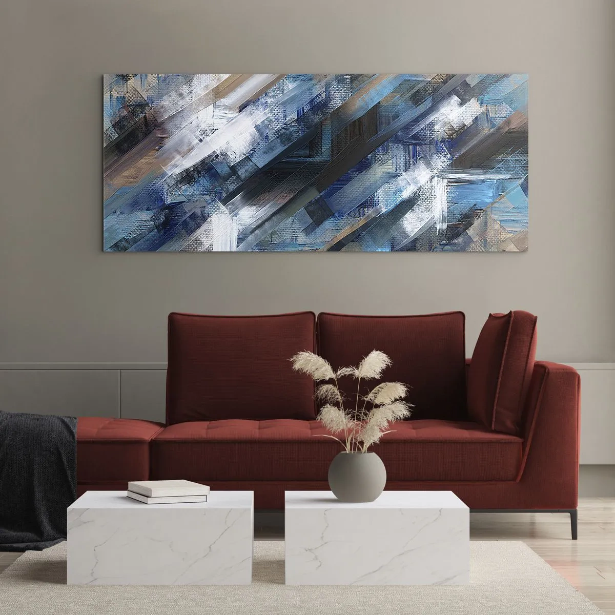 Quadro em vidro - Numa diagonal azul - 100x40 cm