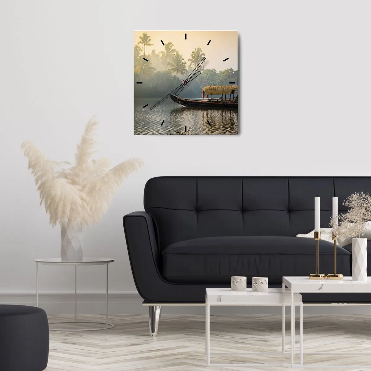 Relógio de parede - Relógio em vidro - Casa no rio - 40x40 cm