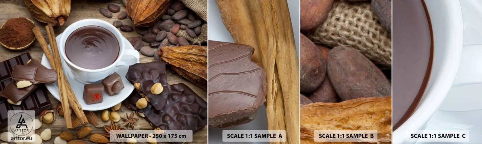 Amostra de Papel de Parede Standard Eco - Da fábrica de chocolate de conto de fadas - Gastronomia, Chocolate, Café - 100x30 cm