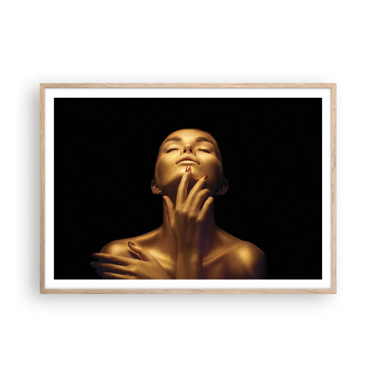 Pôster com moldura de carvalho claro - Como seda dourada - 100x70 cm