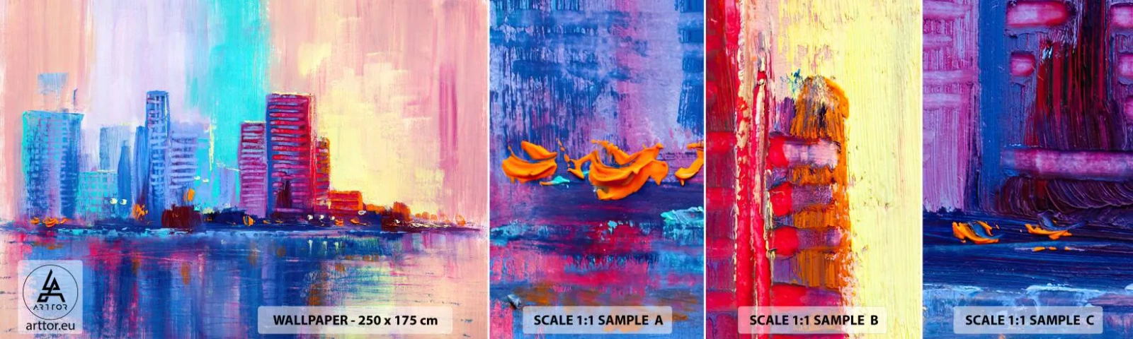 Amostra de papel de parede autocolante Deluxe Sticker - Banhada em cores - Cidade, Arquitetura, Pedaço - 100x30 cm