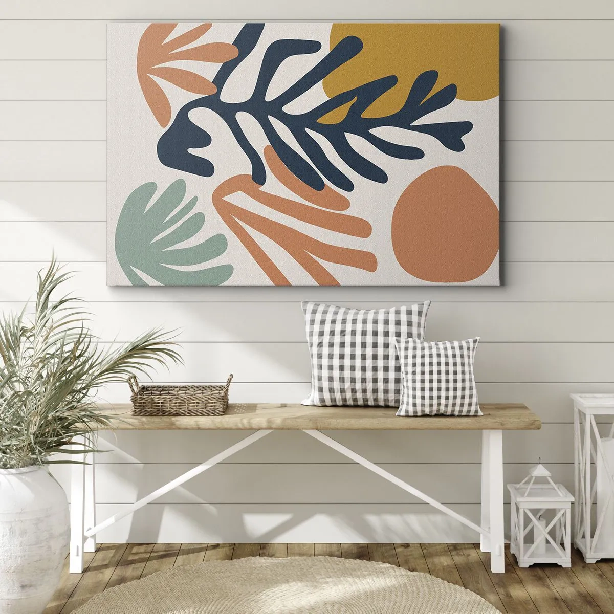 Quadro em tela - Folhas coloridas em estilo abstrato - 70x50cm - Mares de coral - Decoração de parede moderna para a sala de estar e quarto ARTTOR