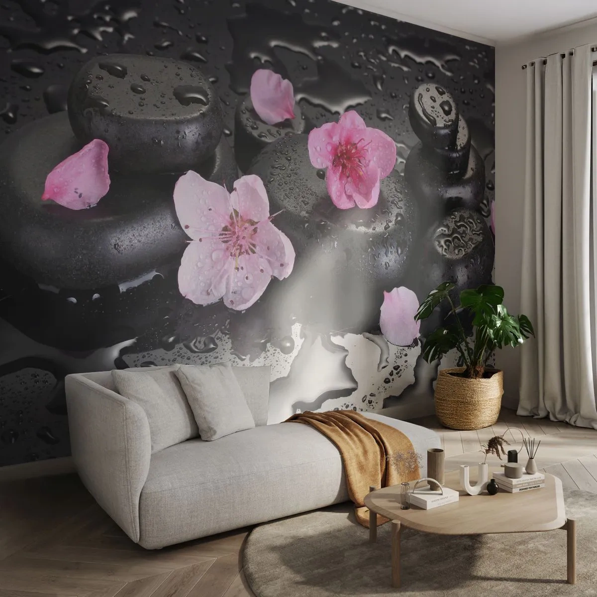 Papel de Parede Autocolante Deluxe Sticker - Coração de pedra - Flores, Ásia, Spa - 250x175 cm