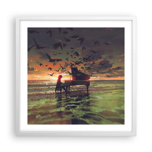 Pôster em moldura branca - Um concerto de piano e ondas - 50x50 cm