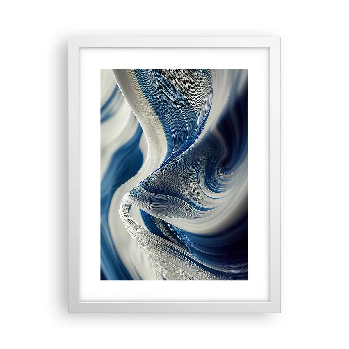 Pôster em moldura branca - A fluidez do azul e do branco - 30x40 cm