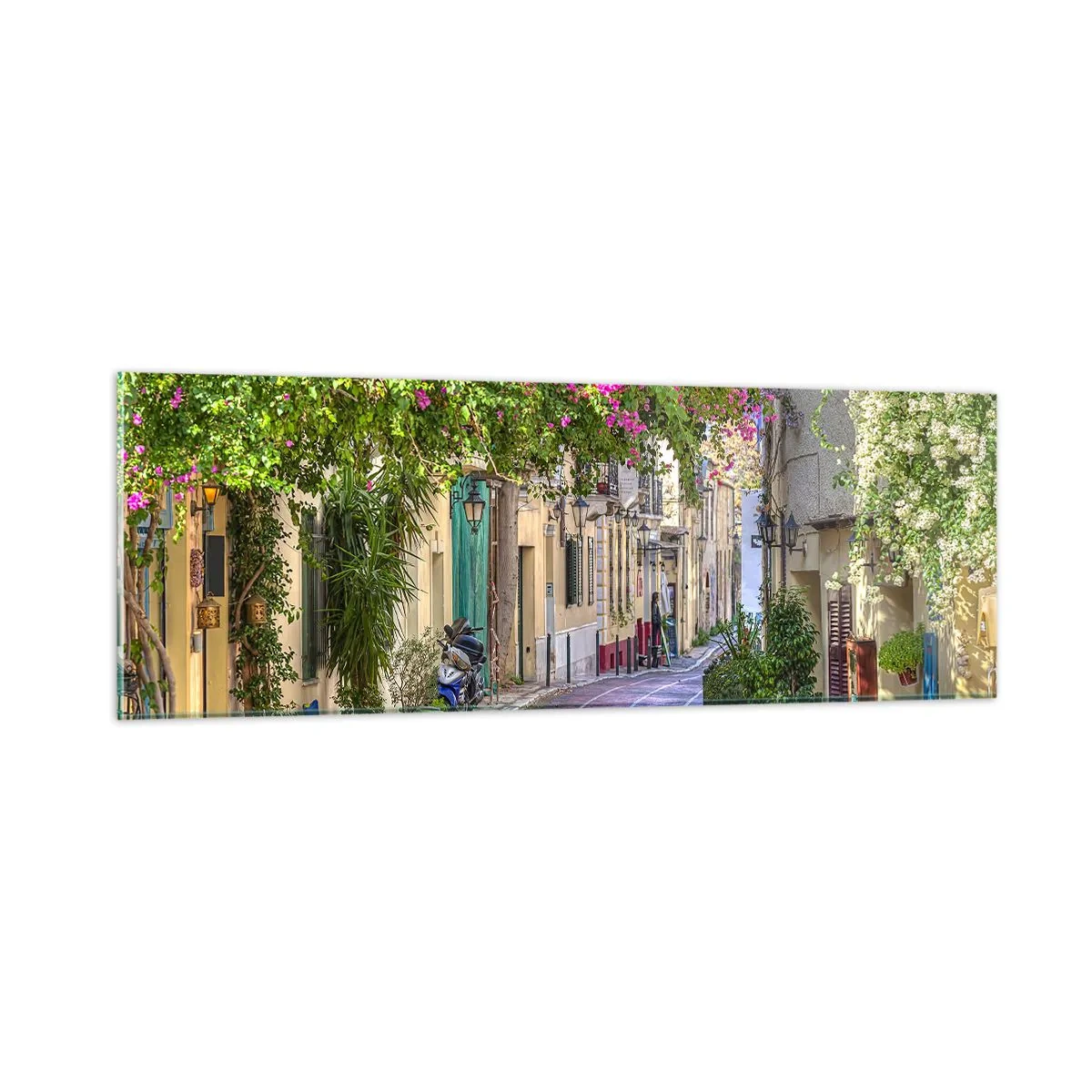 Quadro em vidro - Beco florido - 90x30 cm